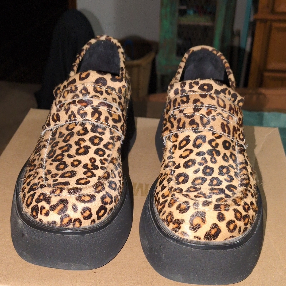 Steve Madden Leopard Print Slip-On Loafers with Modern Platform